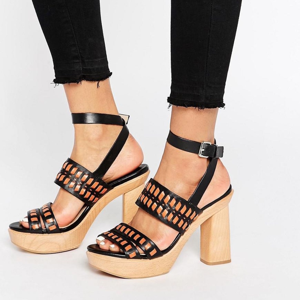 Mango Leather Wooden Sandals NWOT